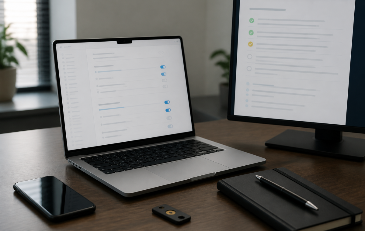 Enterprise IT administrator planning a Microsoft Entra passkey migration with a security key and helpdesk recovery notes