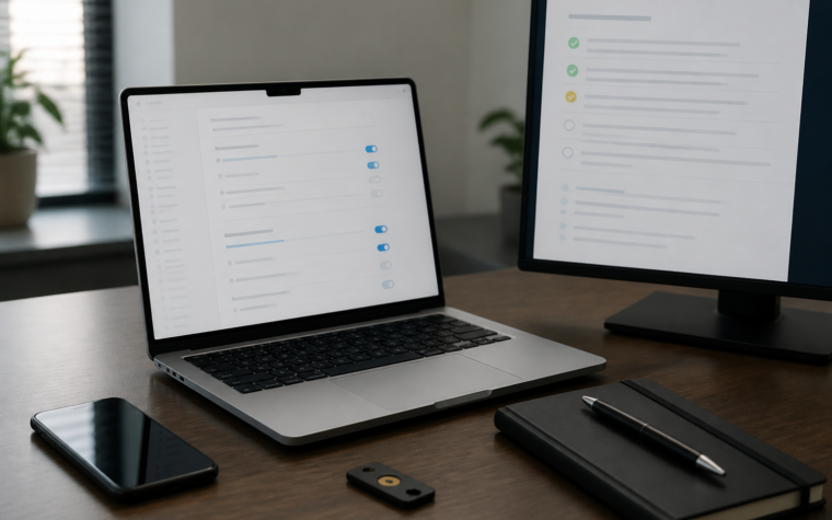 Enterprise IT administrator planning a Microsoft Entra passkey migration with a security key and helpdesk recovery notes