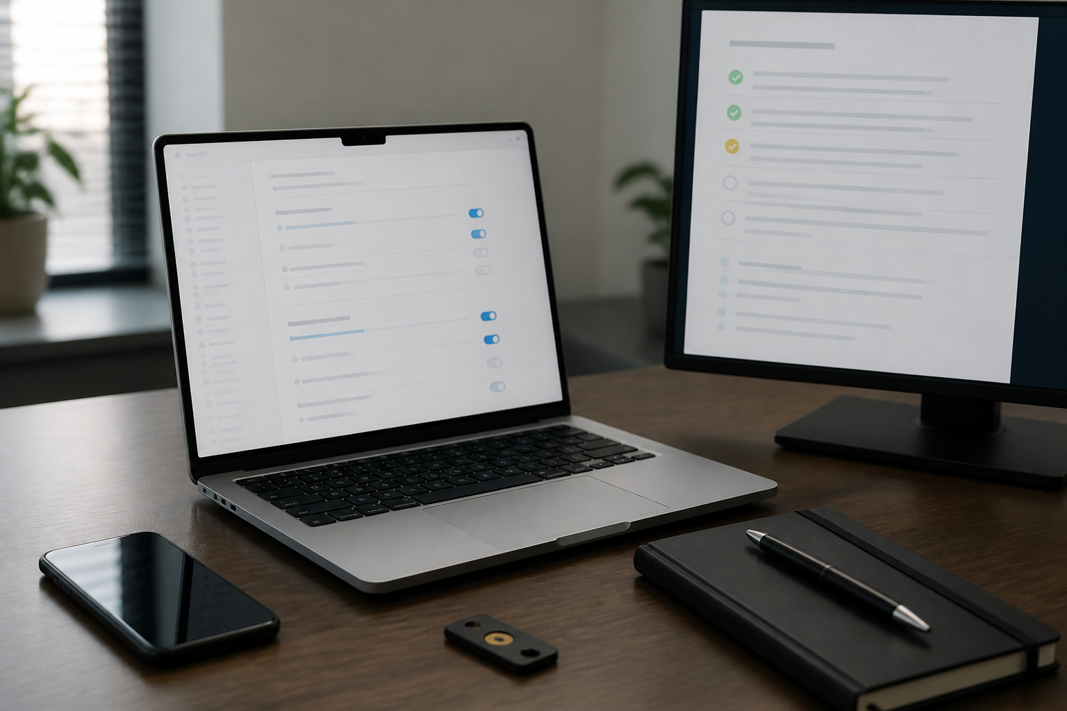 Enterprise IT administrator planning a Microsoft Entra passkey migration with a security key and helpdesk recovery notes