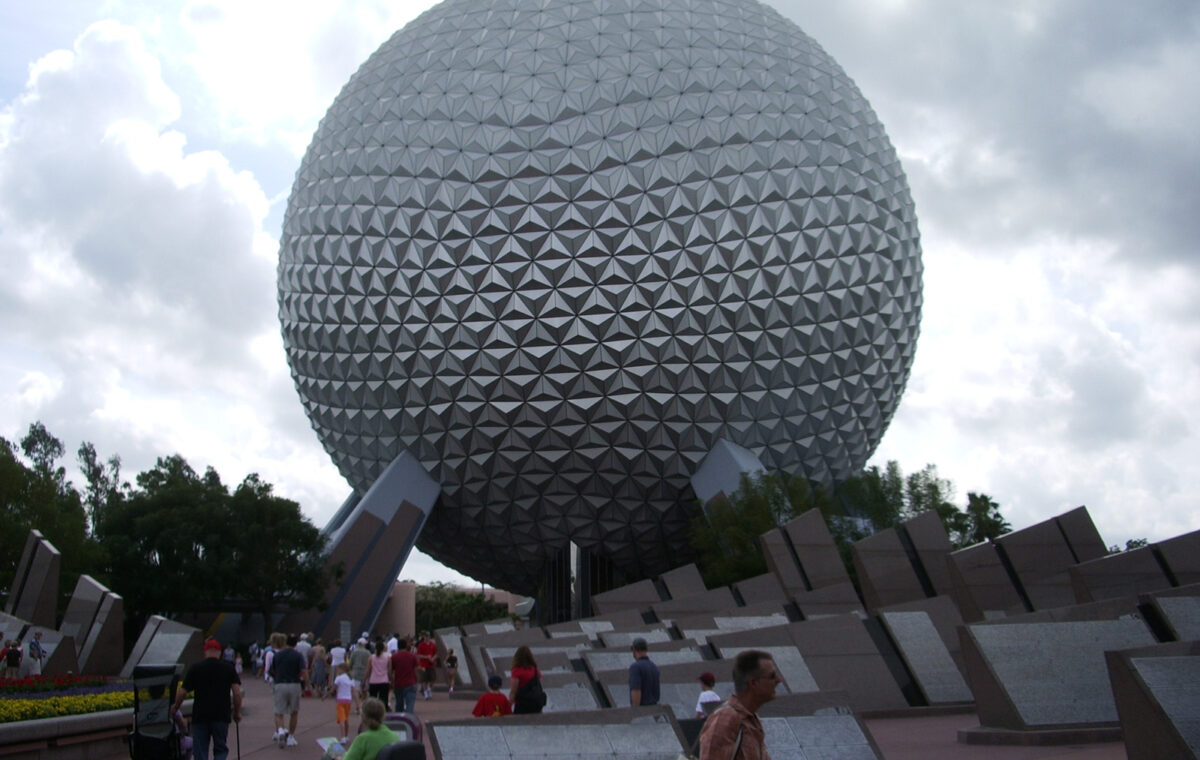 This sphere is the symbol of Epcot (short for Experimental Planned Community of Tomorrow), the second of four theme parks at Walt Disney World which opened in 1982. With heavy emph