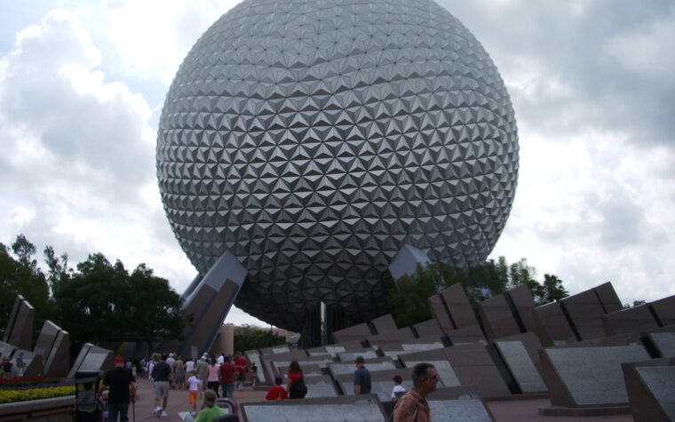 This sphere is the symbol of Epcot (short for Experimental Planned Community of Tomorrow), the second of four theme parks at Walt Disney World which opened in 1982. With heavy emph