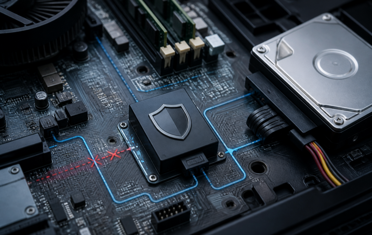 Illustration of a Windows PC security scan recovering after a Microsoft Defender update.