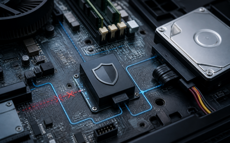 Illustration of a Windows PC security scan recovering after a Microsoft Defender update.