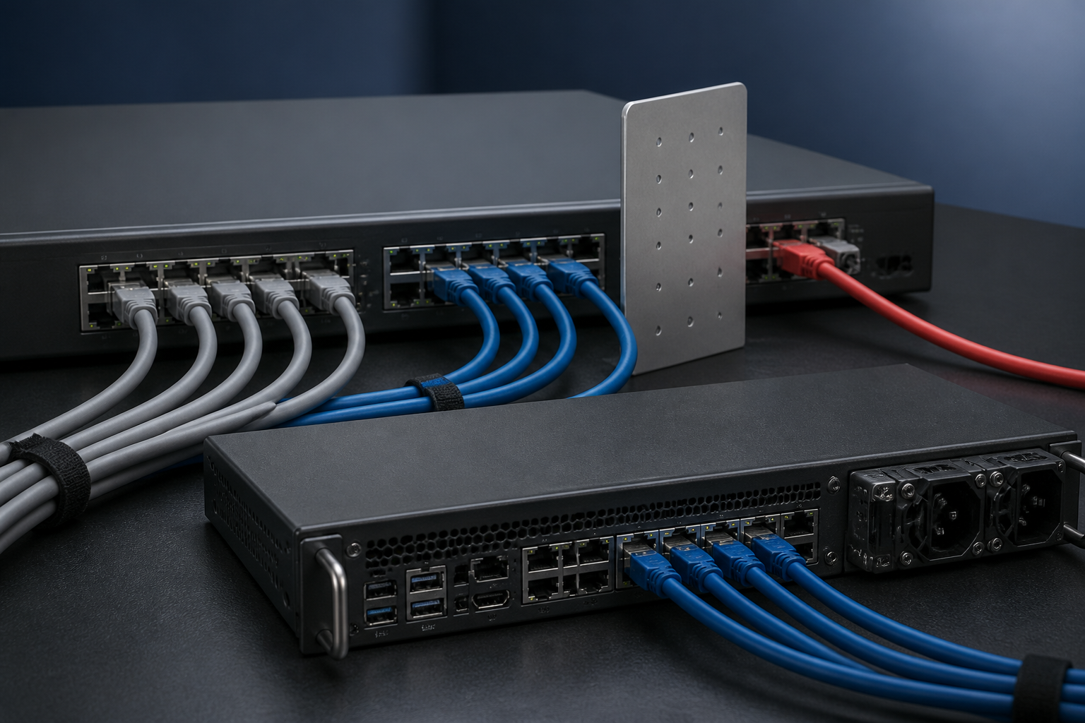 Enterprise virtualisation servers connected through a segmented network switch